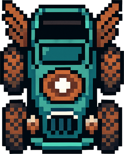 pixel art fantasy car bird's eye view.
In-Game asset.  2d.  High contrast.  No shadows