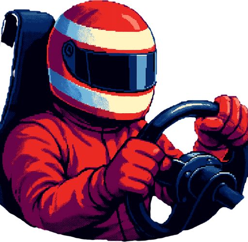 He wear formula1 helmet and red clothing and the seat is little bit longer