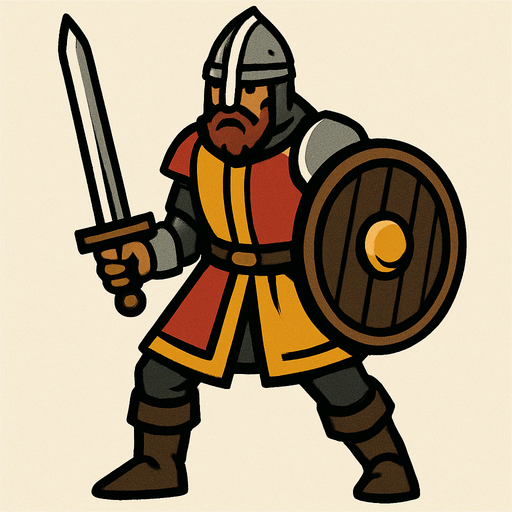 Ortaçağ dönemi savaşçı.
In-Game asset.  2d.  High contrast.  No shadows