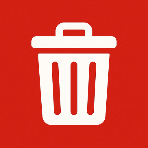 çöp kutusu logosu fakat kırmızı arka planlı (çöp kutusu logosu beyaz renkte olacak).
In-Game asset.  2d.  High contrast.  No shadows