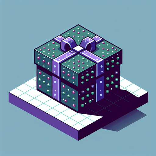 A big purple and green dotted christmas gift, isometric view Single Game Texture. In-Game asset. 2d. Blank background. High contrast. No shadows.