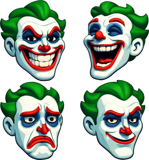 3D funny face meme joker. different faces look. face only
In-Game asset.  3D.  High contrast.  No shadows. face only