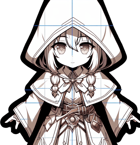 top down anime mage character.
Single Game Texture.  In-Game asset.  2d.  Blank background.  High contrast.  No shadows