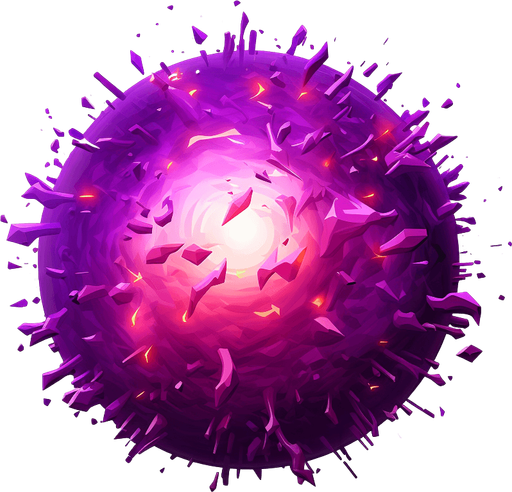 Round purple magic fireball. White core
Single Game Texture. In-Game asset. 2d. Pixelart. White background. Blank background. Low detail. High contrast.