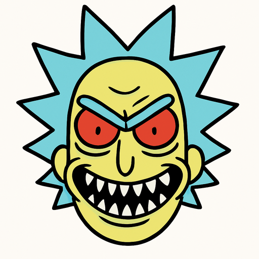 evil face rick and morty style.
In-Game asset.  2d.  High contrast.  No shadows