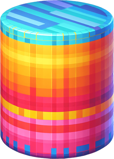 Make a colorful cylender.
Single Game Texture. In-Game asset. 2d. Blank background. High contrast. No shadows.