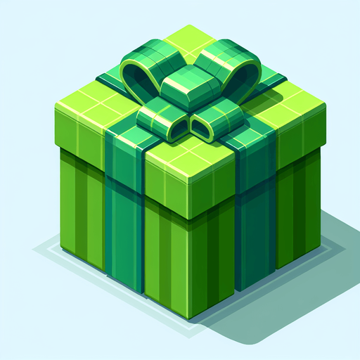A big green christmas gift, isometric view Single Game Texture. In-Game asset. 2d. Blank background. High contrast. No shadows.