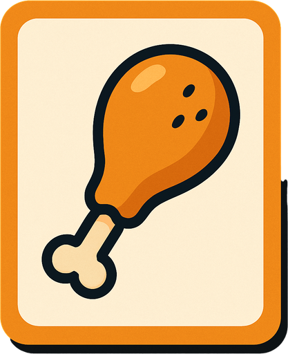 Create an image for a memory game's card's front with an icon of a chicken leg food.
In-Game asset.  2d.  High contrast.  No shadows