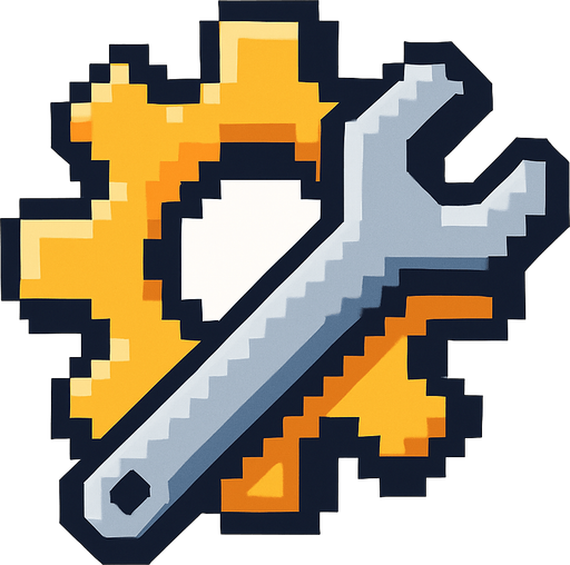 Пиксельная шестерёнка с гаечным ключом.
In-Game asset.  2d.  High contrast.  No shadows