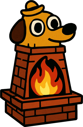 "'This Is Fine' Fire Pit": A tower resembling the "This is Fine" dog meme..
In-Game asset.  2d.  High contrast.  No shadows