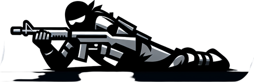 Ниндзя с винтовкой лежит.
Single Game Texture. In-Game asset. 2d. Blank background. High contrast. No shadows.