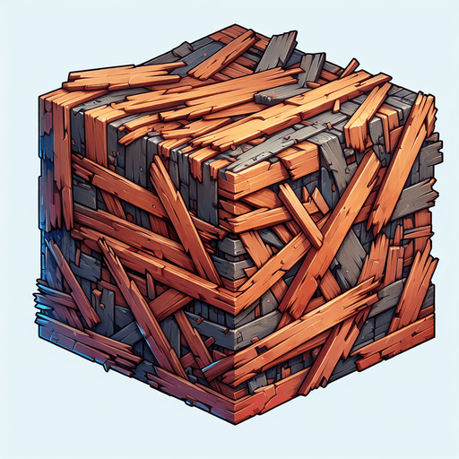 2D wreckage of wood, square, HD colors.
Single Game Texture.  In-Game asset.  2d.  Blank background.  High contrast.  No shadows