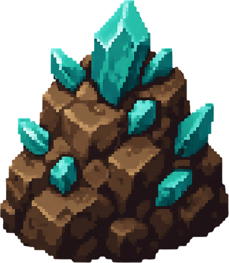 roca con trozos de cristal.
In-Game asset.  2d.  High contrast.  No shadows. pixelart