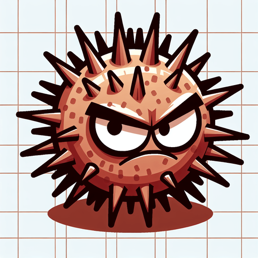 Sea urchin, cartoon, spiny, long spines, grumpy face, no shadow
Single Game Texture. In-Game asset. 2d. Blank background. High contrast. No shadows.