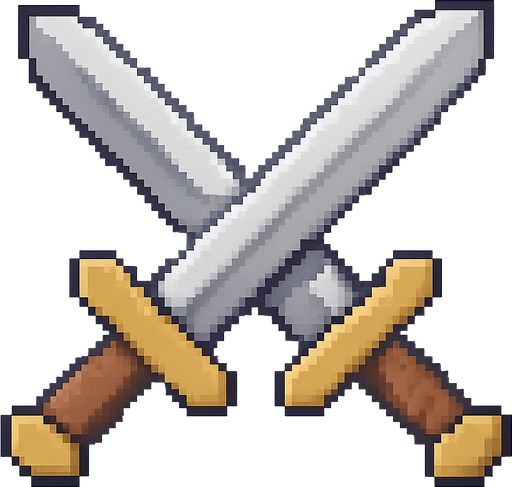 swords pixelart. No background. Transparent background. Blank background. No shadows. 2d. In-Game asset. flat