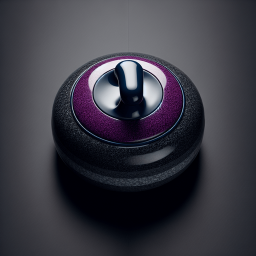 Black curlingstone with purple top, top view.