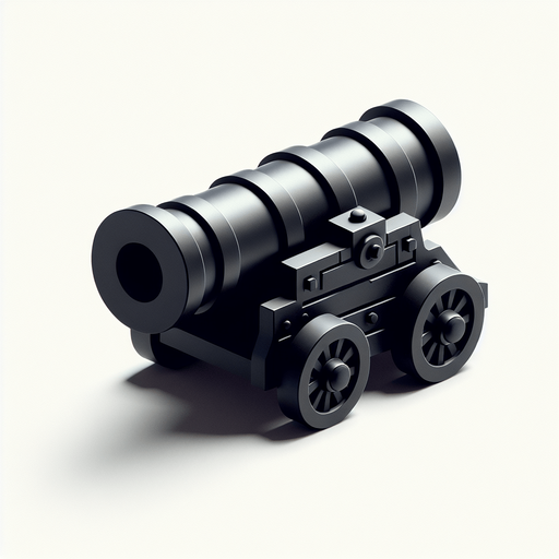 Black cannon.
Single Game Texture.  In-Game asset.  2d.  Blank background.  High contrast.  No shadows