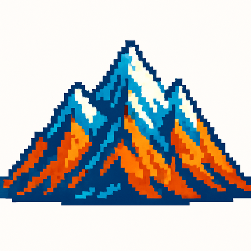 Generame una montañas pixelar en fondo blanco.
In-Game asset.  2d.  High contrast.  No shadows