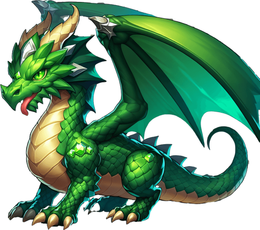 green dragon.
In-Game asset. 2d. Transparent background. High contrast. No shadows.