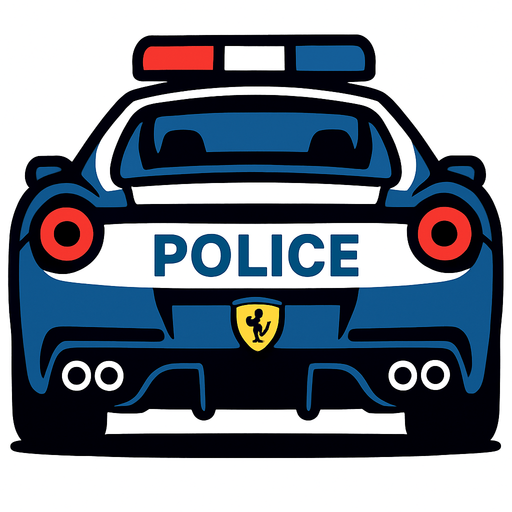 Arkası dönük polis arabası olan Ferrari.
In-Game asset.  2d.  High contrast.  No shadows