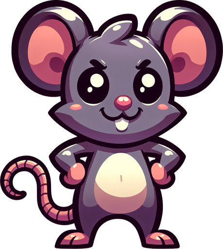 evil little mouse with strong legs, cartoon Single Game Texture. In-Game asset. 2d. Blank background. High contrast. No shadows.