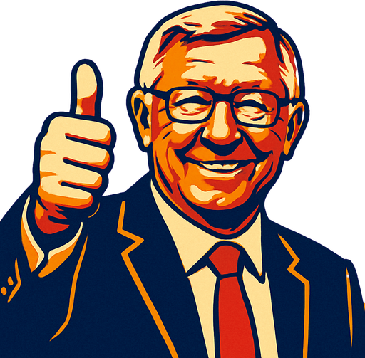Alex Ferguson ıs makıng thumbsup.
In-Game asset.  2d.  High contrast.  No shadows