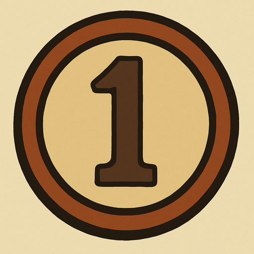 Number 1 button professor Layton game style artwork.
In-Game asset.  2d.  High contrast.  No shadows