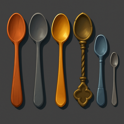 Pack of different spoons.
In-Game asset.  High contrast.  No shadows. 3D