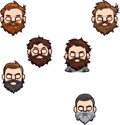 3 hairy men
. No background. Transparent background. Blank background. No shadows. 2d. In-Game asset. flat