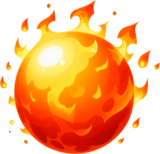 orang fire ball light.
Single Game Texture.  In-Game asset.  2d.  Blank background.  High contrast.  No shadows