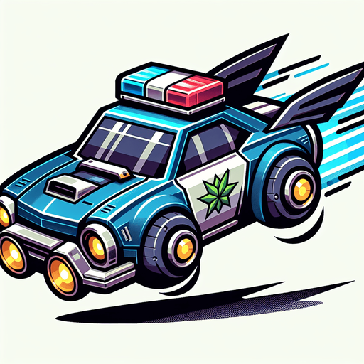 A cartoon flying police car.
Single Game Texture. In-Game asset. 2d. Blank background. High contrast. No shadows.