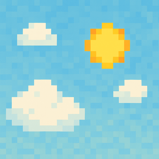 Cielo de fondo pixelado con un sol y nubes.
No shadows