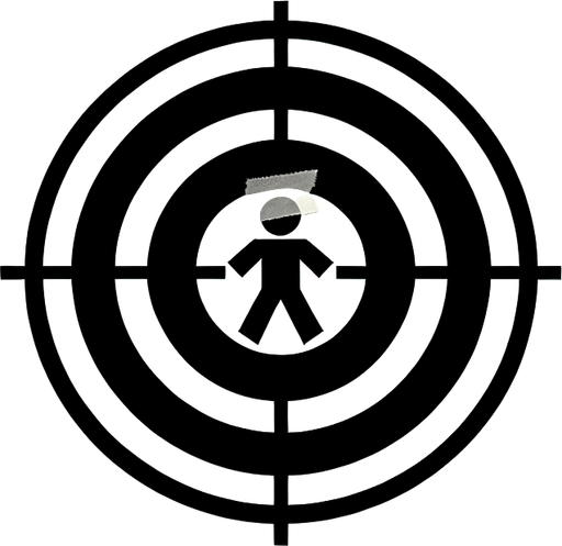 a target with a picture of a stickman taped on it.
Single Game Texture.  In-Game asset.  2d.  Blank background.  High contrast.  No shadows
