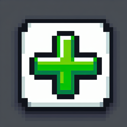 A bright green + symbol for a game GUI element.
Single Game Texture.  In-Game asset.  2d.  Blank background.  High contrast.  No shadows. 8-bit art style