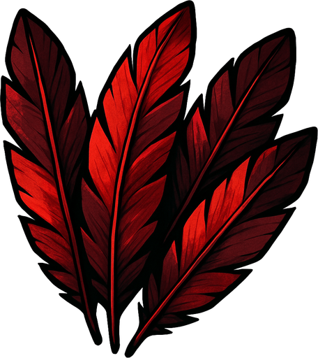plumas rojas y oscuras.
In-Game asset.  2d.  High contrast.  No shadows