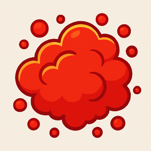 Red particle cloud. Cartoon. Bright outline. Single Game Texture. In-Game asset. 2d. Blank background. High contrast. No shadows.