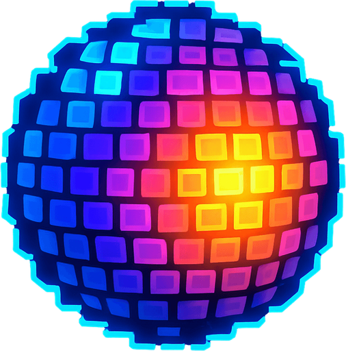 neon ışıklı pisel top.
In-Game asset.  2d.  High contrast.  No shadows