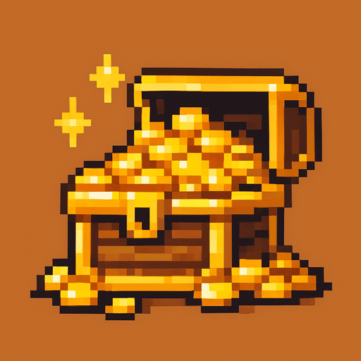 2d pixel bir altından hazine kutusu.
In-Game asset.  2d.  High contrast.  No shadows