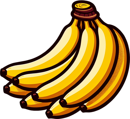 A bunch of bananas in a cartoon image..
Single Game Texture. In-Game asset. 2d. Blank background. High contrast. No shadows.