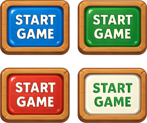 Pack of "Start Game" button of wood, with glass, different colors, transparent, mahjong style
In-Game asset.  High contrast.  No shadows. 3D