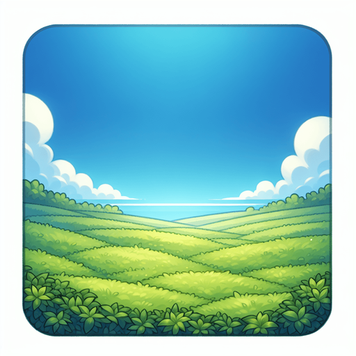 голубое небо, горизонт и зеленое поле.
Single Game Texture. In-Game asset. 2d. Blank background. High contrast. No shadows.