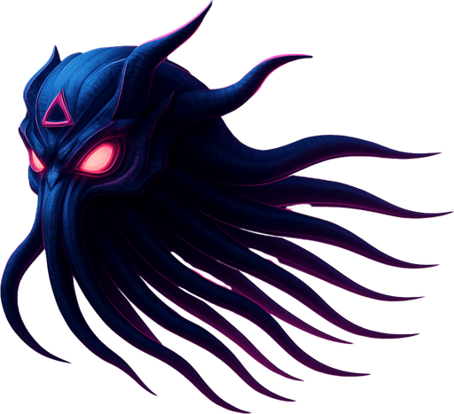 Suspended midair, flying fast, tentacles behind, fully in frame no edges cut off