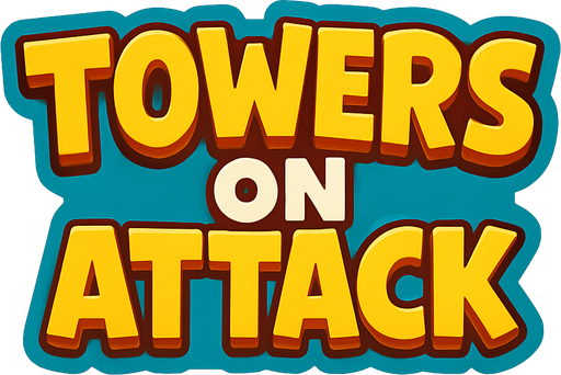 Towers On Attack yazısı.
In-Game asset.  2d.  High contrast.  No shadows