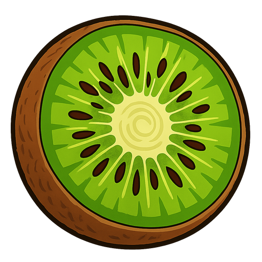 Kiwi fruit.
Single Game Texture.  In-Game asset.  2d.  Blank background.  High contrast.  No shadows