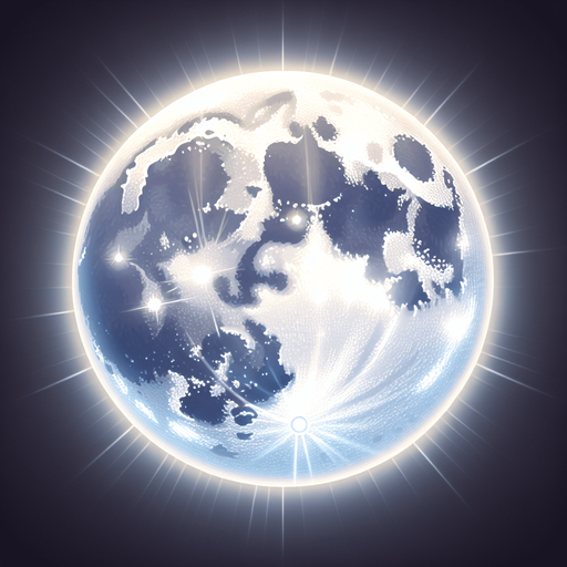 Shining fullmoon.
Single Game Texture. In-Game asset. 2d. Blank background. High contrast. No shadows.