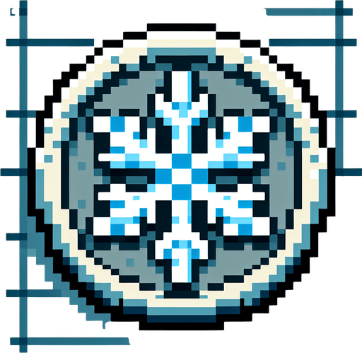 game coin with a snowflake symbol. pixelated. 8 bit. Single Game Texture. In-Game asset. 2d. Blank background. High contrast. No shadows.
