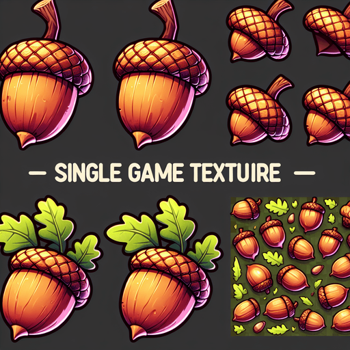 acorn.
Single Game Texture. In-Game asset. 2d. Blank background. High contrast. No shadows.