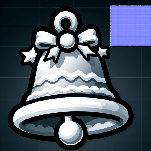Single White Christmas bell. White decorations. Cartoon. Outline
Single Game Texture. In-Game asset. 2d. Blank background. High contrast. No shadows.