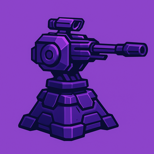 Torreta futurista sniper morada.
In-Game asset.  2d.  High contrast.  No shadows
