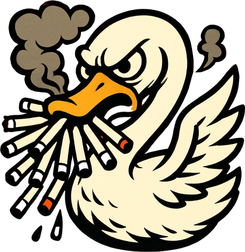A fuming swan with 16 cigarettes.
In-Game asset.  2d.  High contrast.  No shadows